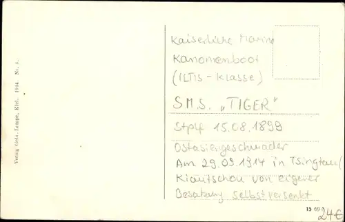 Ak Deutsches Kriegsschiff, SMS Tiger, Kaiserliche Marine