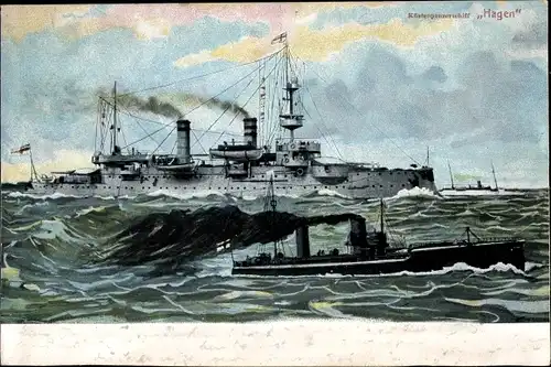 Ak Deutsches Kriegsschiff, Küstenpanzerschiff Hagen, Kaiserliche Marine