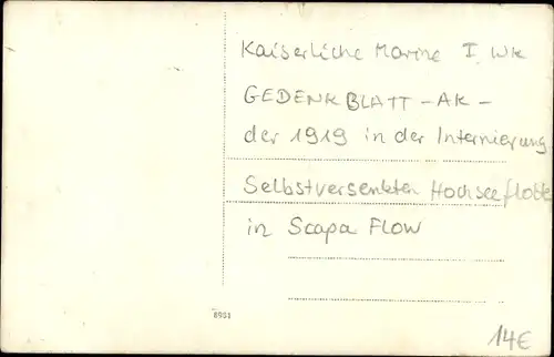 Ak Deutsche Kriegsschiffe, Gedenkblatt d. versenkten kaiserl. Flotte, Scapa Flow, Admiral von Reuter