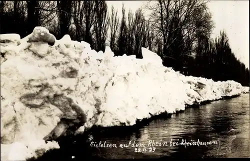 Foto Ak Oberhausen Rheinhausen, Eisfelsen auf dem Rhein, 1929