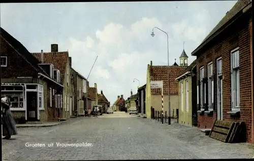 Ak Vrouwenpolder Veere Zeeland, Platz, Geschäft, Gebäude