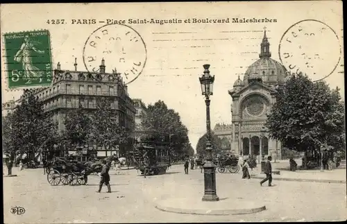 Ak Paris VIII., Place Saint Augustin et Boulevard Malesherbes