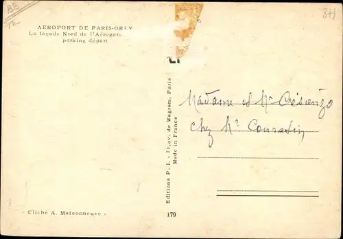 Ak Orly Val de Marne, Paris Orly, Aeroport, Nordfassade des Flughafengebäudes, Parkplatz, Autos