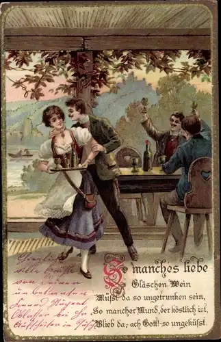 Lied Präge Litho So manches liebe Gläschen Wein müsst da so ungetrunken sein