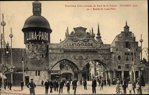 Ak Roubaix Nord, Expo Internationale du Nord de la France 1911, Entree du Luna-Park