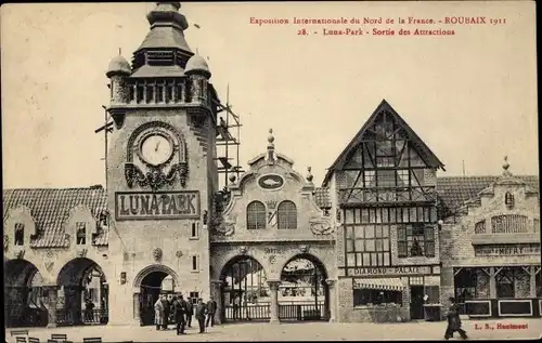Ak Roubaix Nord, Expo Internationale du Nord de la France 1911, Luna-Park, Sortie des Attractions