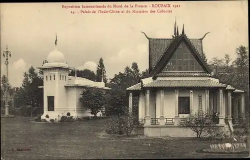 Ak Roubaix Nord, Exposition Internationale 1911, Palais de l'Indo-Chine et du Ministere des Colonies