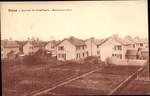 Ak Ernée Mayenne, Quartier de Belle Plante, Maisons ouvrieres