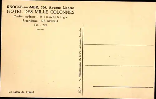 Ak Knokke Heist Heyst Knocke sur Mer Westflandern, Hotel des Mille Colonnes, 266, Avenue Lippens