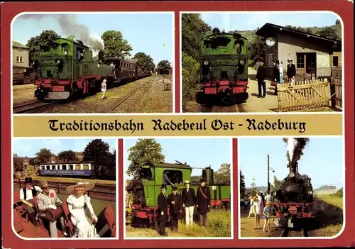 Ak Deutsche Eisenbahn, Traditionsbahn Radebeul Ost-Radeburg, Zugpersonal in Uniformen