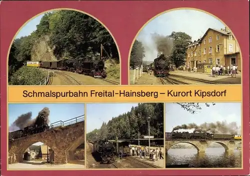 Ak Schmalspurbahn, Personenzug mit Lokomotive, Viadukt in Malter, Bahnhof Dippoldiswalde, Rabenau