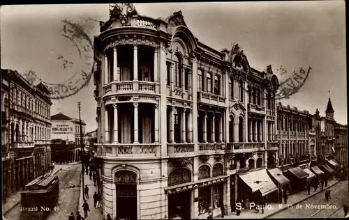 Ak São Paulo Brasilien, R. 15 de Novembro, Straßenbahn