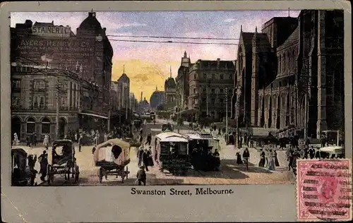 Ak Melbourne Australien, Swanston Street, Straßenbahn, Ayers, Henry & Co.