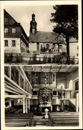 Ak Lauter Bernsbach im Erzgebirge Sachsen, Kirche, Innen- und Aussenansicht