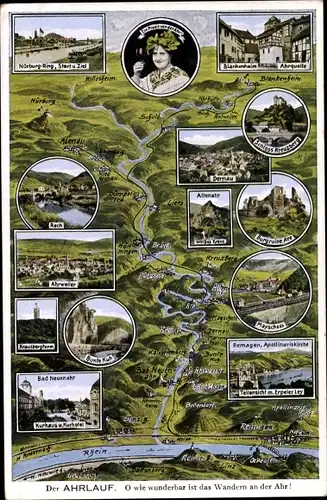 Landkarten Ak Altenahr im Landkreis Ahrweiler, Der Ahrlauf, Rech, Ahrweiler, Burgruine Are