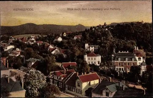 Ak Wernigerode am Harz, Blick nach dem Lindenberg und Harburg