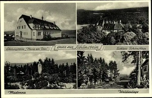 Ak Schönstein Wissen an der Sieg Westerwald, Erholungsheim Maria am Stein, Schloss, Madonna