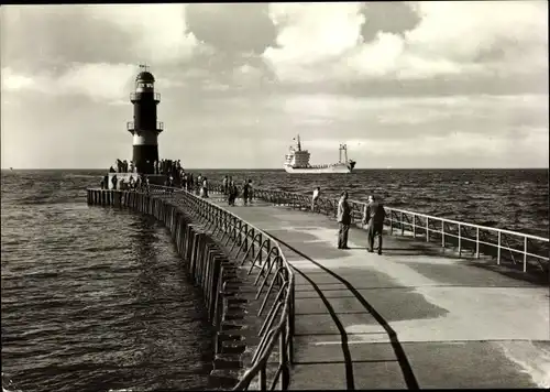 Ak Ostseebad Warnemünde Rostock, Mole, Leuchtturm