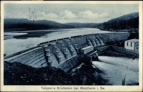 Ak Kriebstein Mittelsachsen, Partie an der Talsperre, Sperrmauer, Stausee