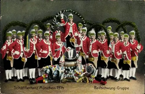 Ak München Bayern, Schäfflertanz 1914, Reifschwung Truppe