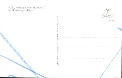Ak Flensburg in Schleswig Holstein, MS Wappen von Hamburg im Hafen