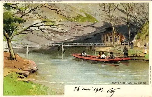 Künstler Litho Ranot, F., Rochefort Wallonien Namur, Grotte de Han, la Sortie