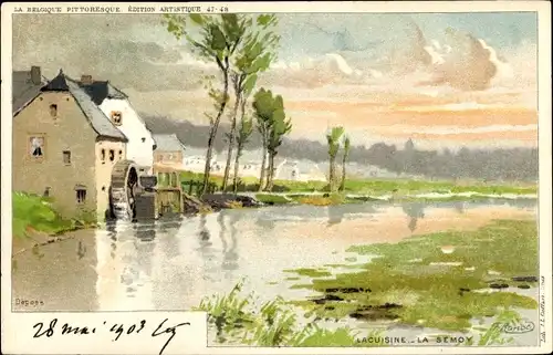 Künstler Litho Ranot, F., Lacuisine Florenville Wallonien Luxemburg, La Semoy, Wassermühle