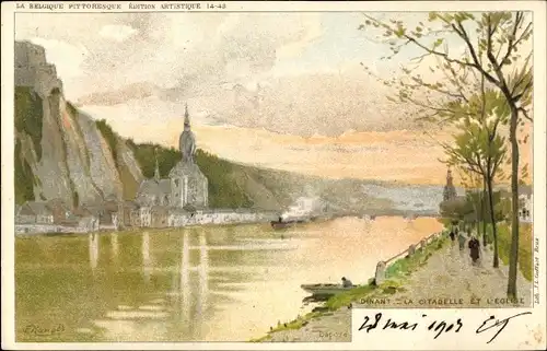 Künstler Litho Ranot, F., Dinant Wallonien Namur, La Citadelle, L'Eglise