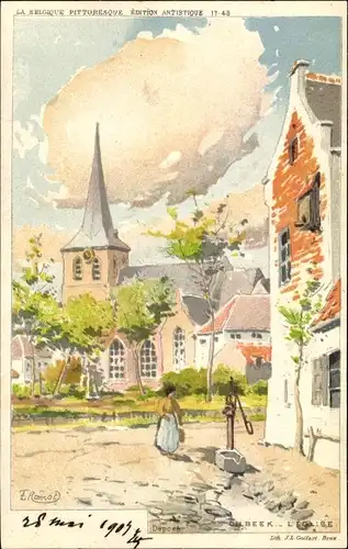 Künstler Litho Ranot, F., Dilbeek Flandern Flämisch Brabant, L'Eglise, Kirche