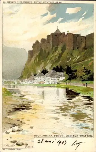 Künstler Litho Ranot, F., Bouillon Wallonien Luxemburg, Le Semoy, Le Vieux Chateau