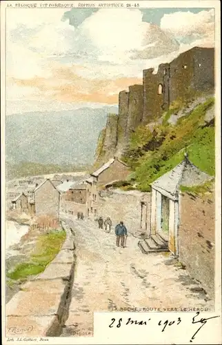 Künstler Litho Ranot, F., La Roche en Ardenne Wallonien Luxemburg, Route vers le Hérou