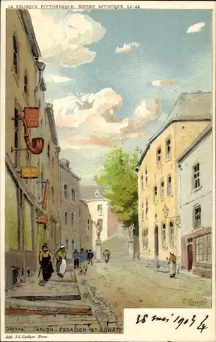 Künstler Litho Ranot, F., Arlon Arel Wallonien Luxemburg, Escalier St. Donat