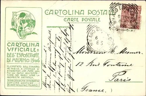 Ak Milano Mailand Lombardia, Esposzione 1906, Entrata Principale, Cartolina ufficiale