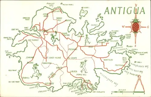 Landkarten Ak Antigua und Barbuda, St. Lukes Village, Newfields, Barnes Hill