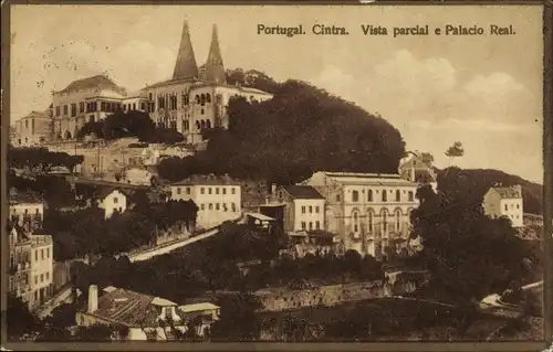 Ak Sintra Cintra Portugal, Vista parcial e Palacio Real