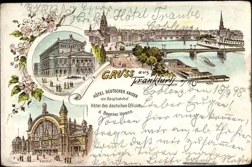 Litho Frankfurt am Main, Hotel Deutscher Kaiser, Opernhaus, Bahnhof