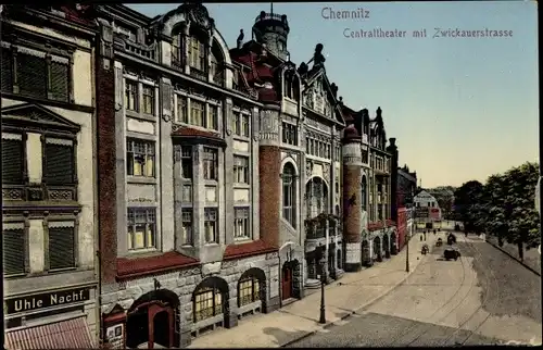 Ak Chemnitz, Centraltheater mit Zwickauerstrasse