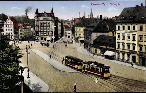 Ak Chemnitz in Sachsen, Falkeplatz, Straßenbahn