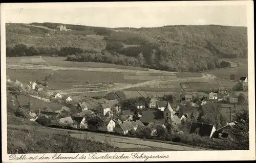 Ak Dahle Altena im Sauerland, Ort mit Ehrenmal d. Sauerländischen Gebirgsvereins