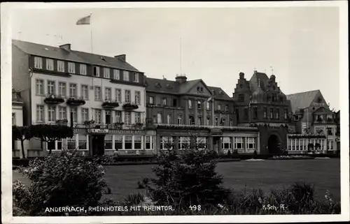 Foto Ak Andernach am Rhein, Rheinhotels mit Rheintor