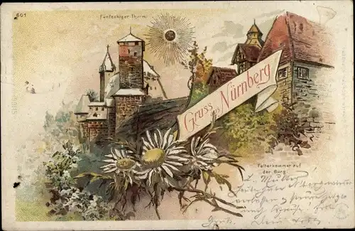 Litho Nürnberg in Mittelfranken, Folterkammer auf der Burg, Fünfeckiger Turm