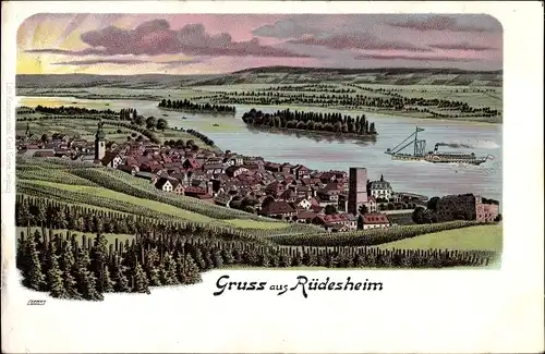 Litho Rüdesheim am Rhein, Gesamtansicht