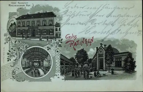 Mondschein Litho Ratingen Nordrhein Westfalen, Hotel Rheinischer Hof, Saal, Garten