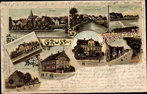 Litho Neustadt am Rübenberge, Bahnhof, Landwirtschaftl. Winterschule, Nülle's Hotel, Restauration