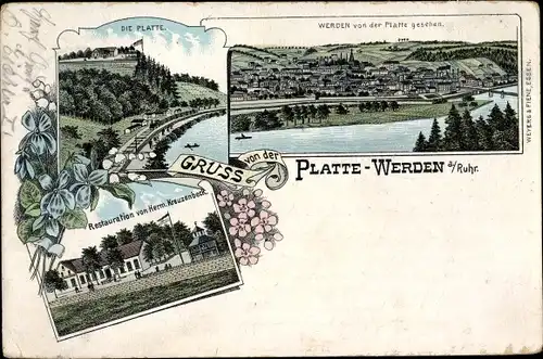 Litho Essen Werden im Ruhrgebiet, Die Platte, Restaurant Hermann Kreuzenbeck