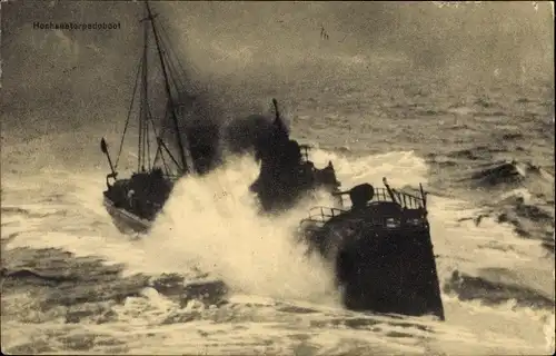 Ak Deutsches Kriegsschiff, Hochseetorpedoboot im Sturm