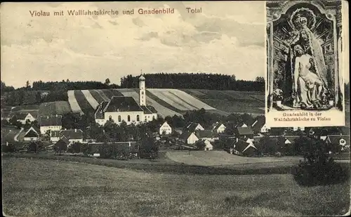 Ak Violau Altenmünster in Schwaben, Ortsansicht mit Wallfahrtskirche und Gnadenbild