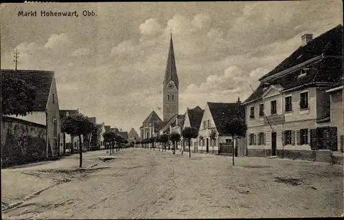 Ak Hohenwart in Oberbayern, Straßenpartie, Kirche