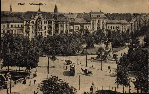 Ak Berlin Tiergarten, Lützowplatz, Straßenbahn, Springbrunnen