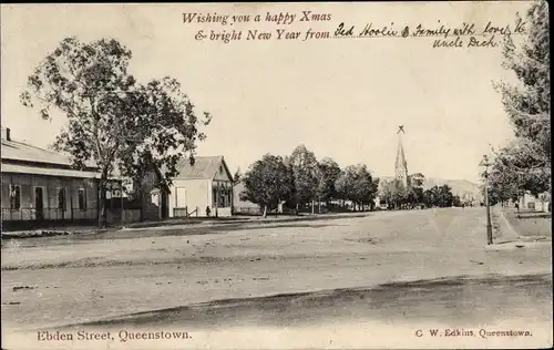 Ak Queenstown Südafrika, Glückwunsch Weihnachten und Neujahr, Ebden Street